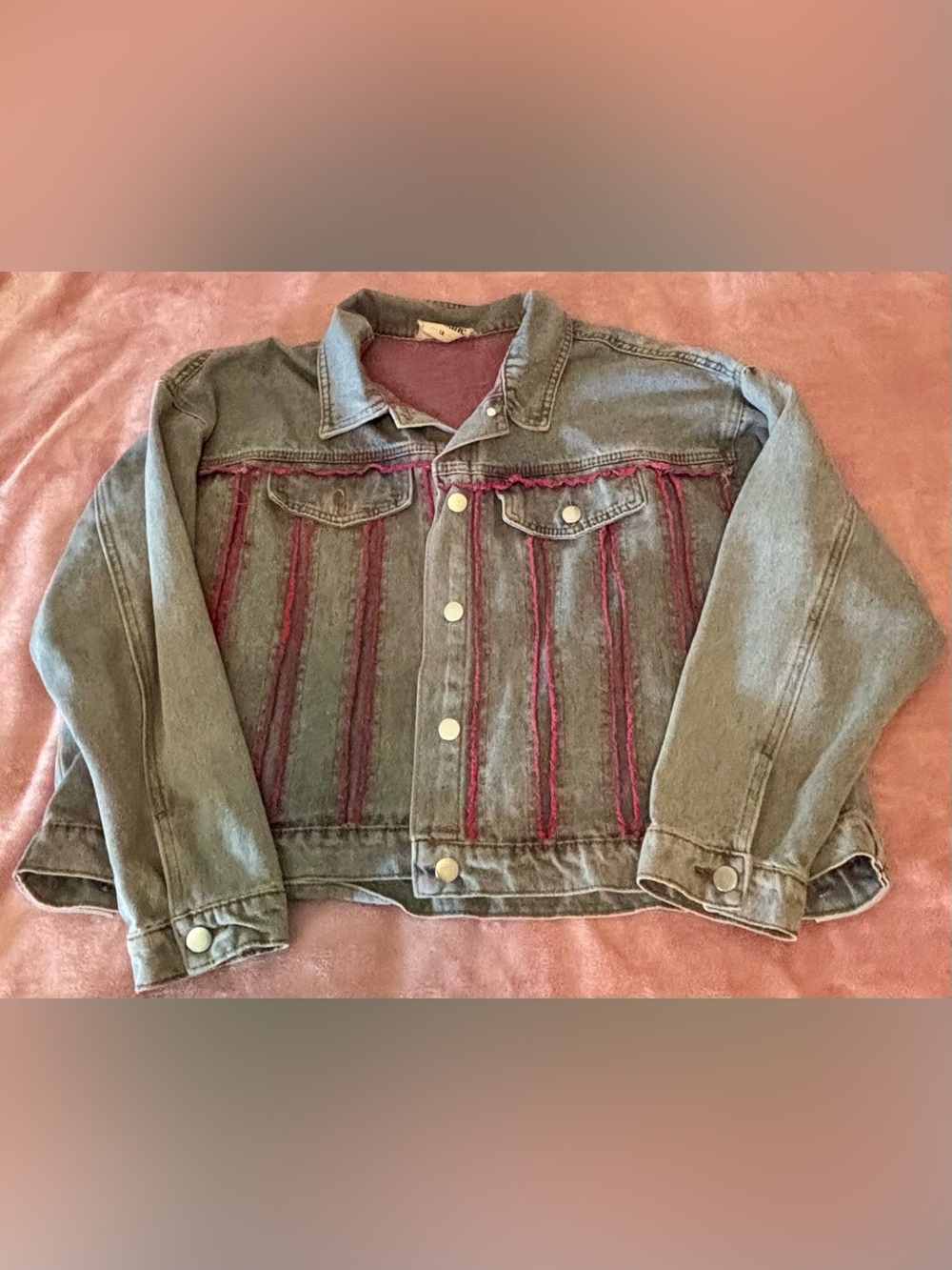 Savanna Jane Gray Denim Jacket with Pink Trim Accents